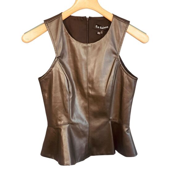 En Saison Layne Faux Leather Sleeveless Peplum Top - Picture 3 of 11